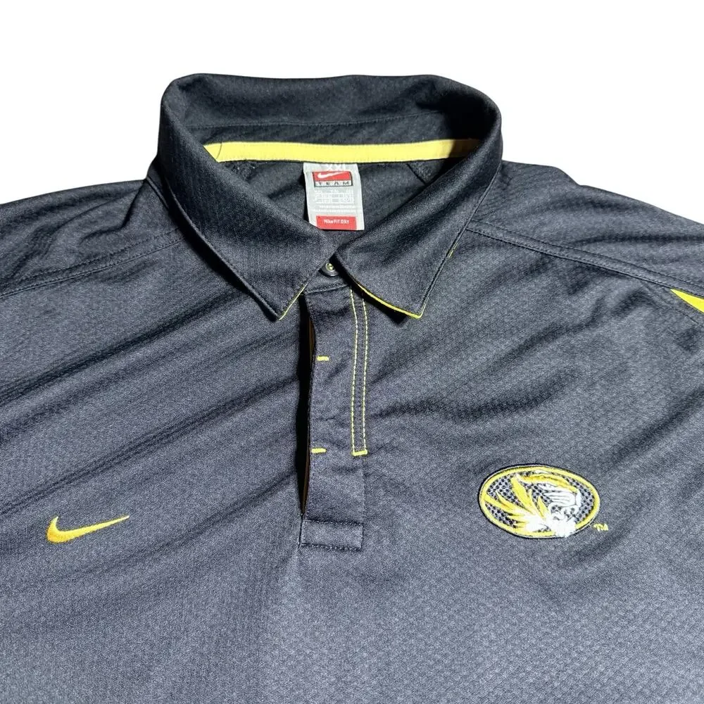 Vtg‎ Nike Team Mizzou Missouri Tigers Polo Shirt Mens 2XL FitDry Black Gold NCAA